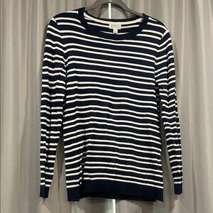 Banana Republic Navy and Cream Striped Long Sleeve Top